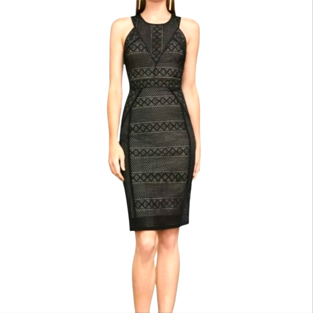 BCBG MaxAzria Dena Lace Dress Black Style #UCE63O06 Celeb Style Luxury Nude